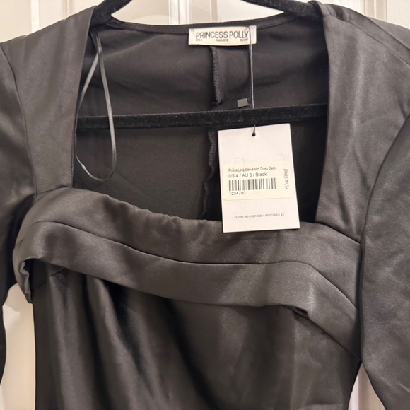 NWT Princess Polly US 4 Phillipa Long Sleeve Mini Satin Dress Bell Square Neck - Picture 2 of 6